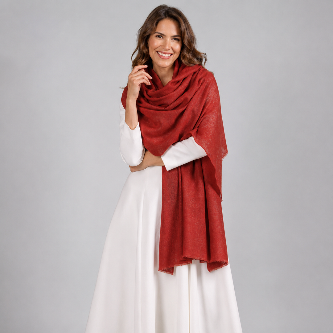 Julian Oversized handwoven pure cashmere scarf- Burgundy Wine