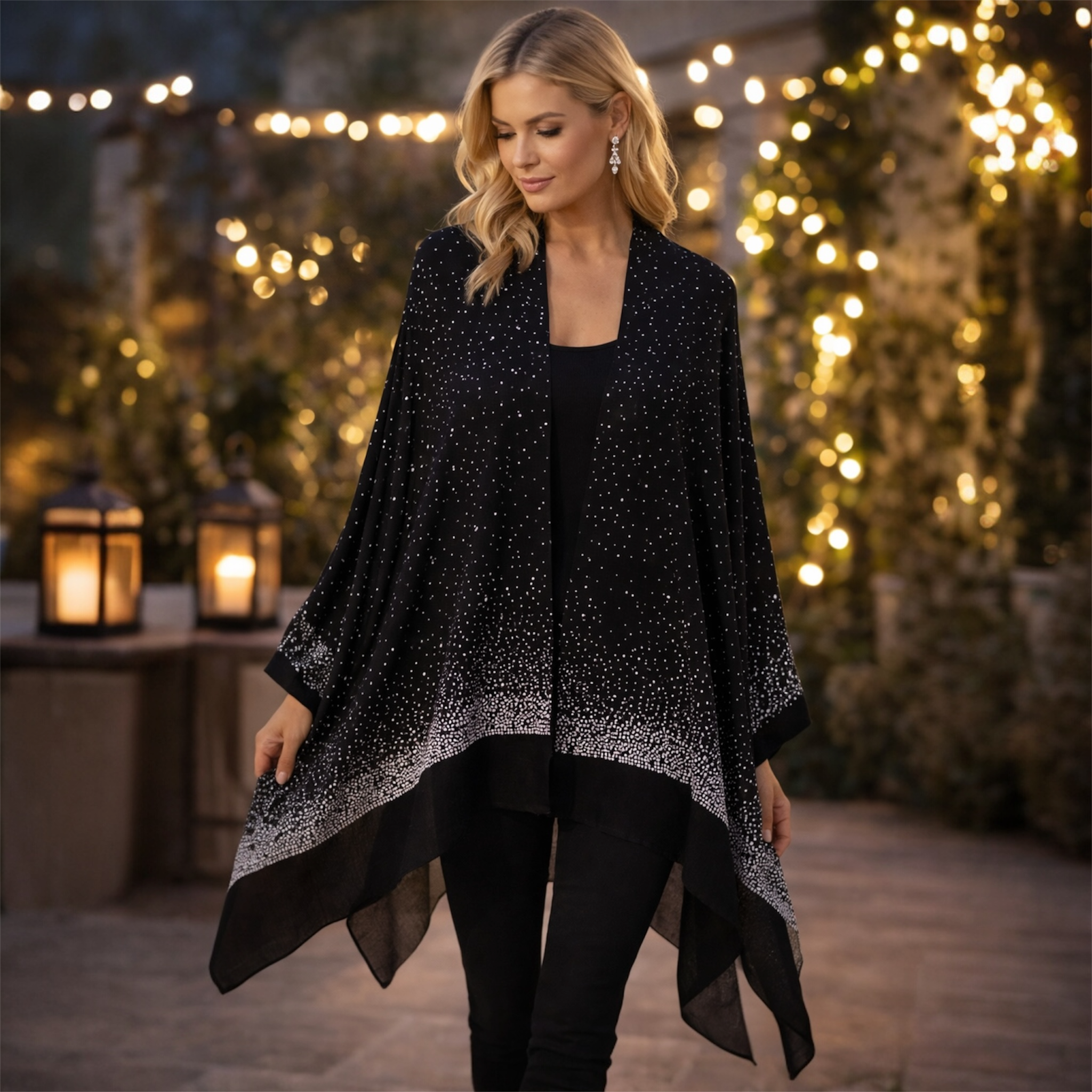 Black Julian Cashmere Pashmina Swarovski Crystals Handwoven Wedding Wrap Shawl