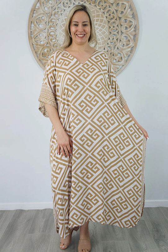 Taupe  Plus Size Rayon Maya Kaftan Dress One Size Fits All 16 to 26