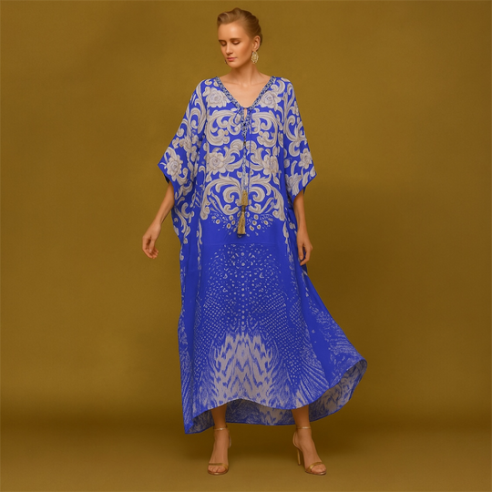 Coco Bella Silk White Ocean kaftan-Sizes Available AU 12-28