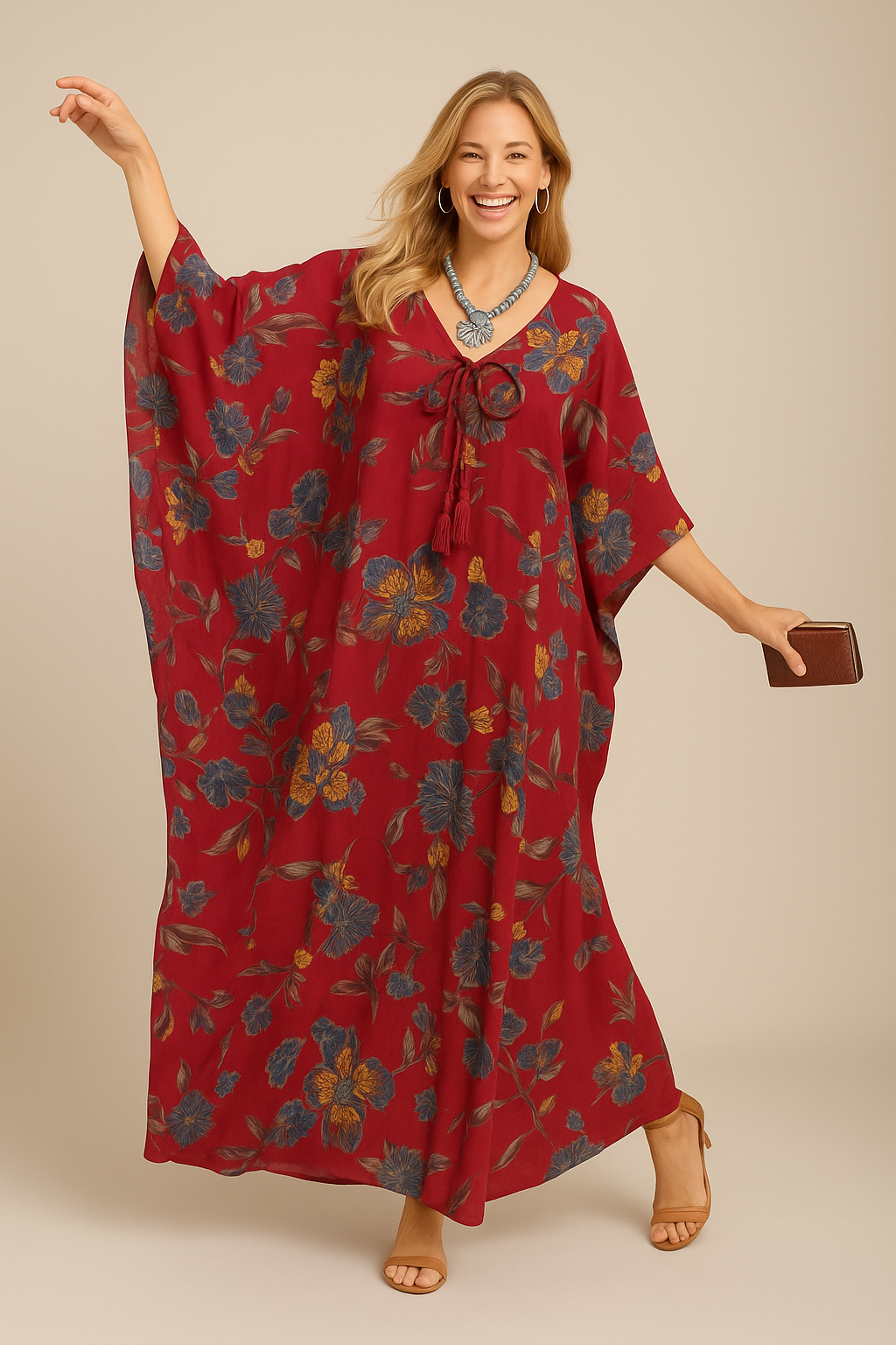 Maya Red Boho kaftan - Sizes Available AU 14-30