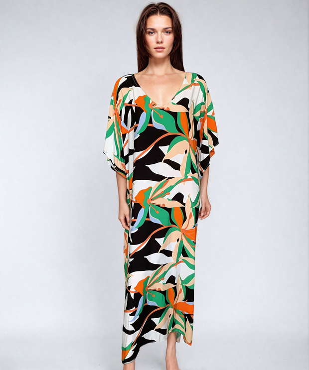 Tropical Resort Cotton Bamboo Kaftan Dress