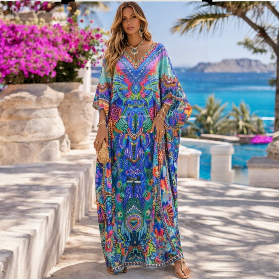 Beigta Royals Maya Silk Mix Bling Kaftan.         Sizes Available AU 14-32