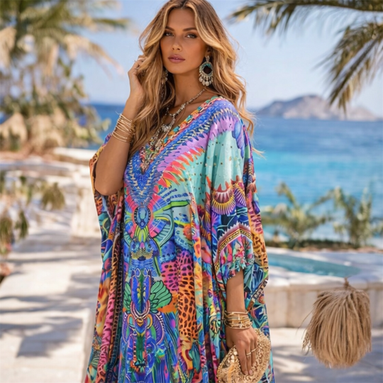 Beigta Royals Maya Silk Mix Bling Kaftan.         Sizes Available AU 14-32