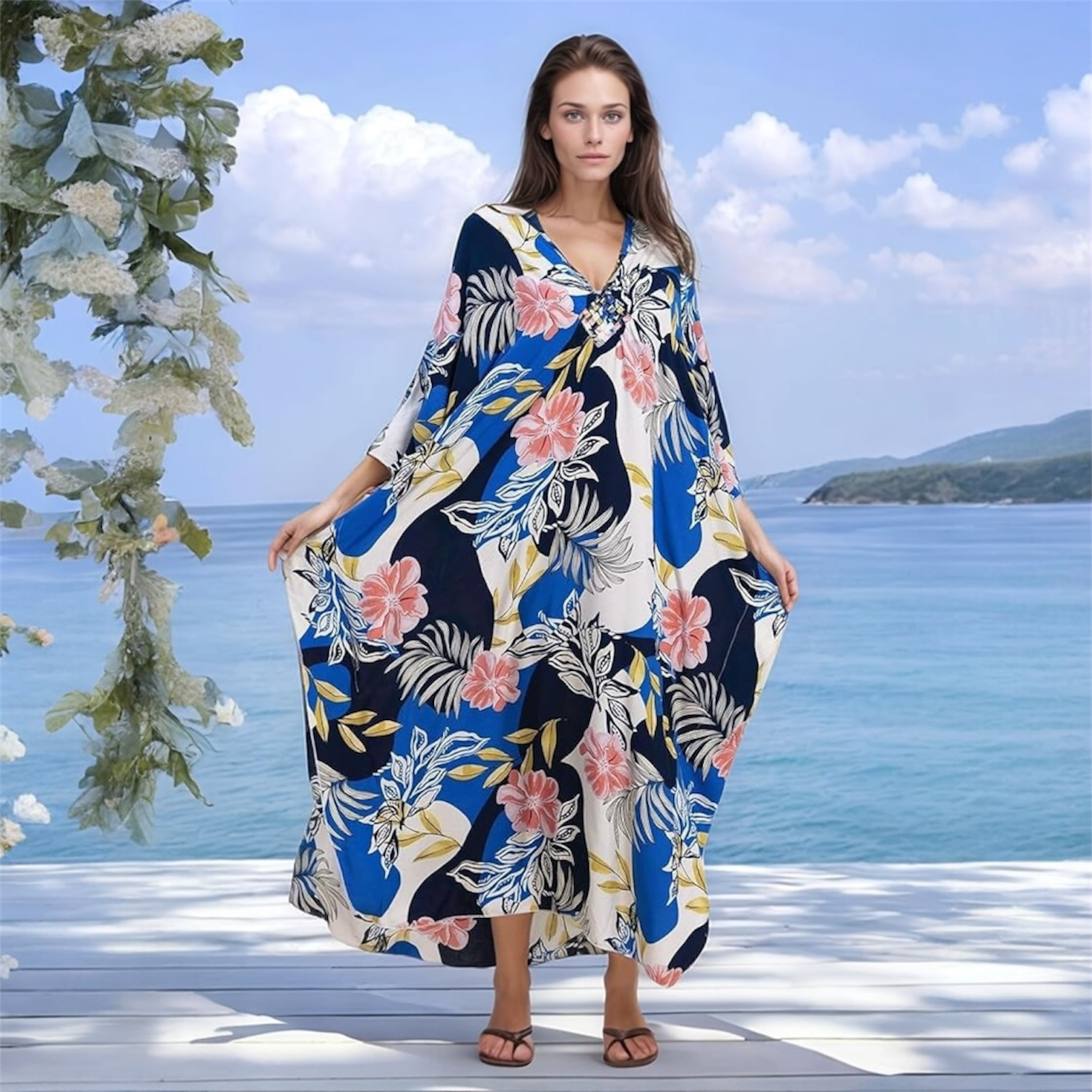 Tropical Resort Cotton Bamboo Maxi Dress