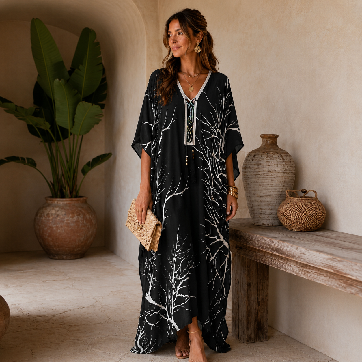 Luxe Black Silk Coco Bella kaftan 12-20