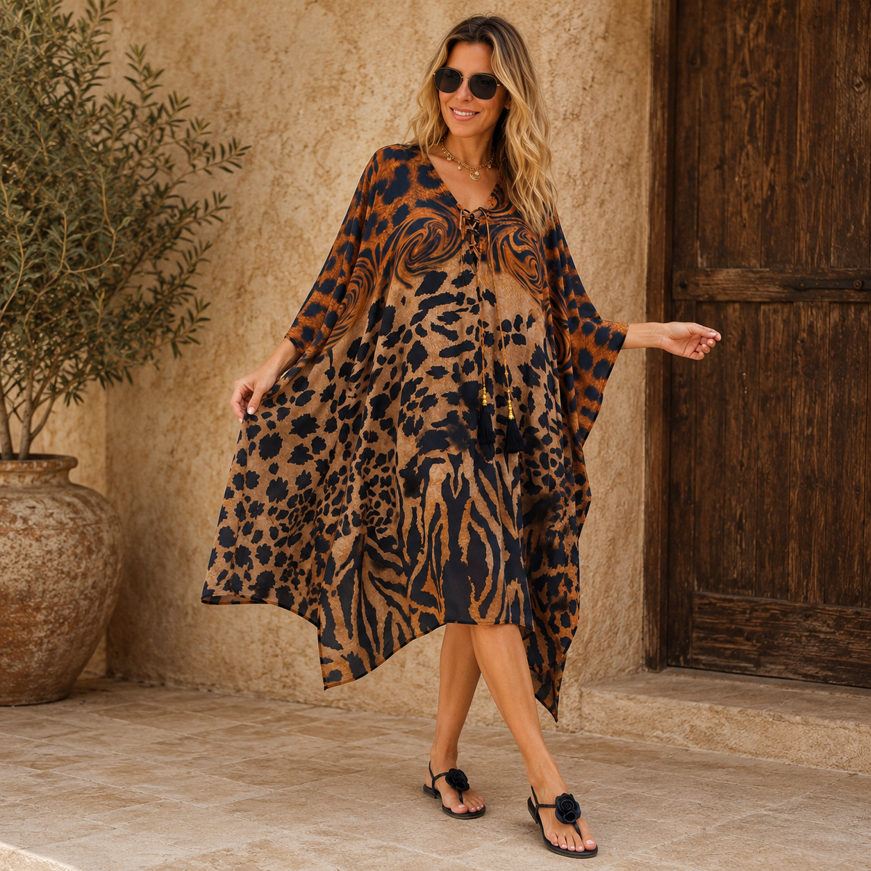 Coco Bella Brown Black Short kaftan  12-20