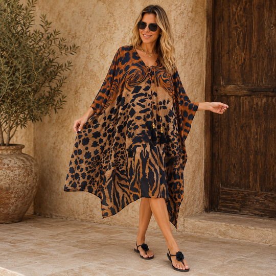Coco Bella Brown Black Short kaftan  12-20