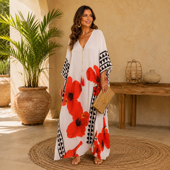 White Luxe Hibiscus Coco Bella Kaftan 12-20