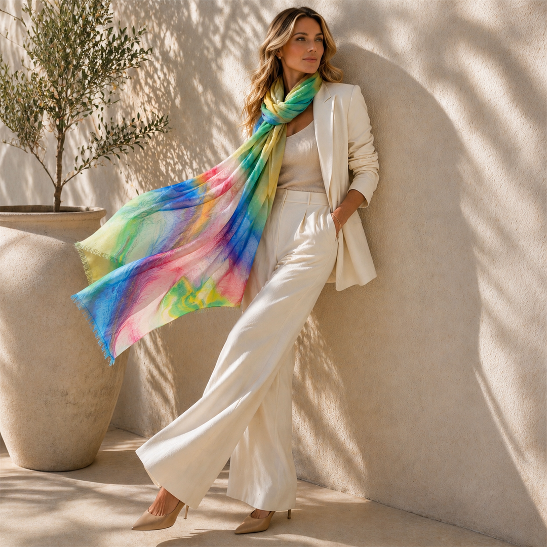 Cashmere Printed Wearable art Julian Ultralight Scarf-More Designs Available