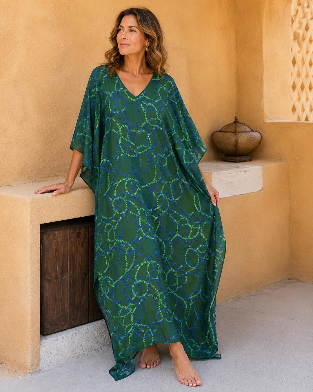Maya Green Cotton Rayon Kaftan Dress - Sizes Available AU 12-32