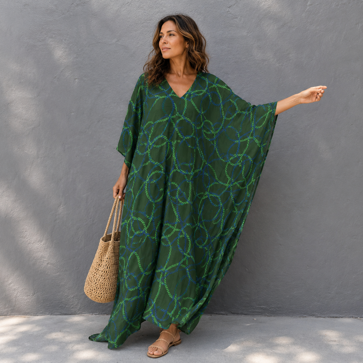 Maya Green Cotton Rayon Kaftan Dress - Sizes Available AU 12-32
