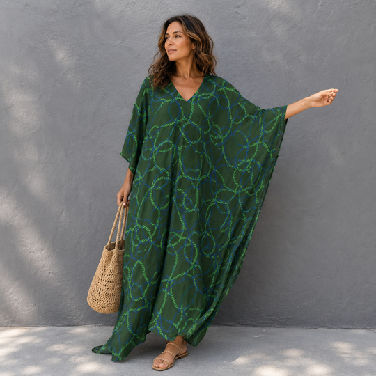 Maya Green Cotton Rayon Kaftan Dress - Sizes Available AU 12-32