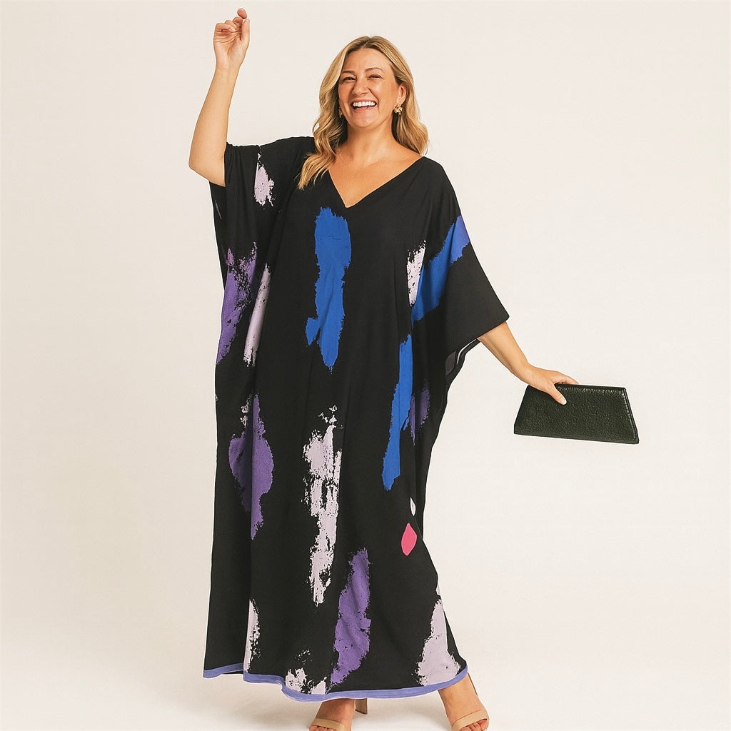 Maya Tropical Breezy Black kaftan - Sizes Available AU 14-32