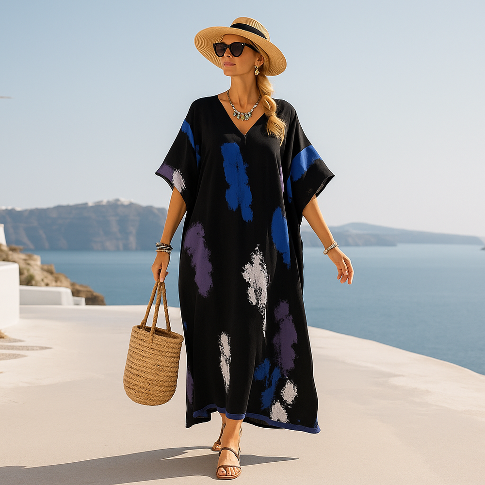 Maya Tropical Breezy Black kaftan - Sizes Available AU 14-32