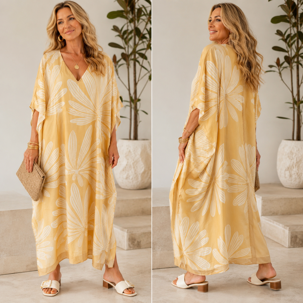 Maya Taupe Ochre Boho Kaftan Dress - Sizes Available AU 12-32