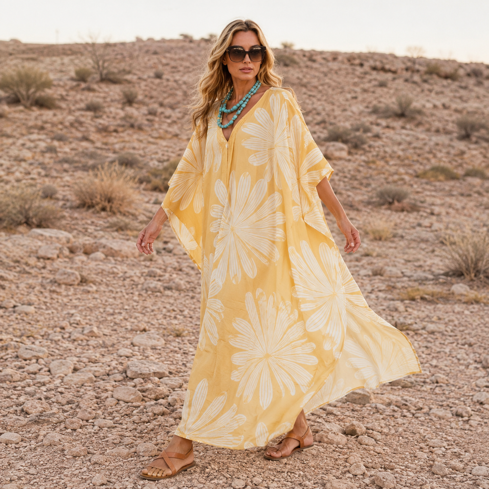 Maya Taupe Ochre Boho Kaftan Dress - Sizes Available AU 12-32