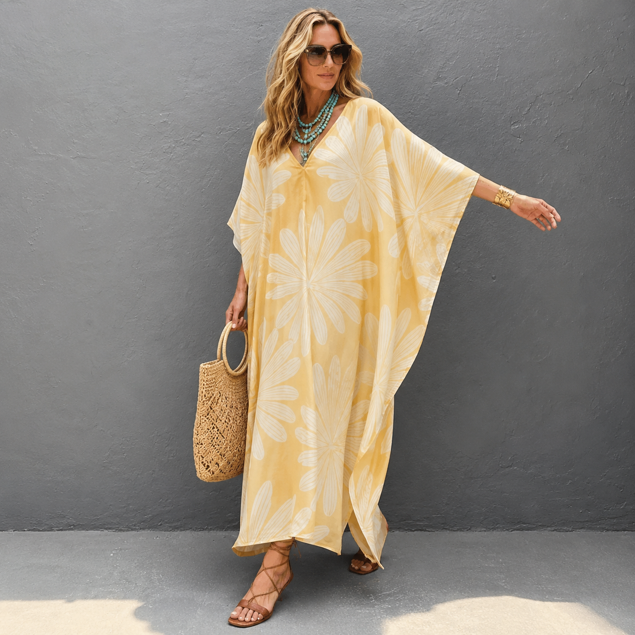 Maya Taupe Ochre Boho Kaftan Dress - Sizes Available AU 12-32