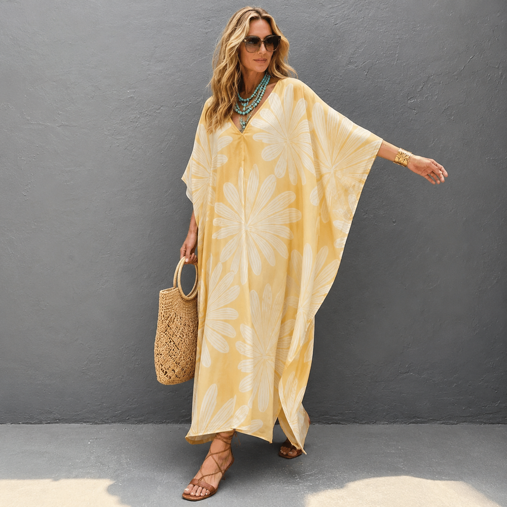 Maya Taupe Ochre Boho Kaftan Dress - Sizes Available AU 12-32
