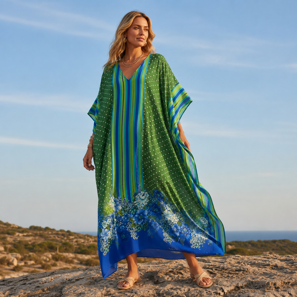 Maya Bliss Boho Green Blue kaftan - Sizes Available AU 14-32