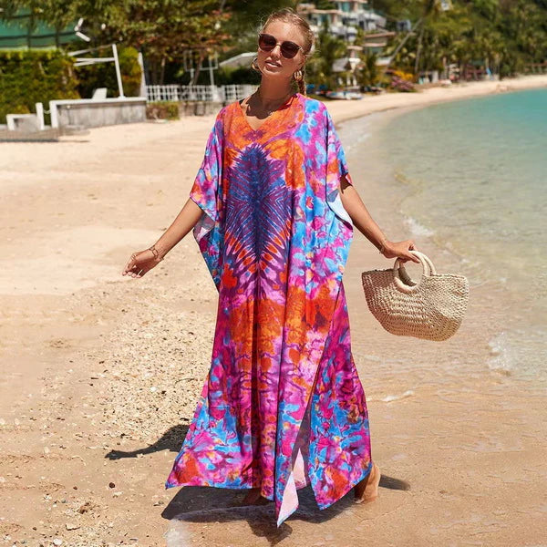 Mia Colourful Breezy Maxi kaftan Free Size-More styles available