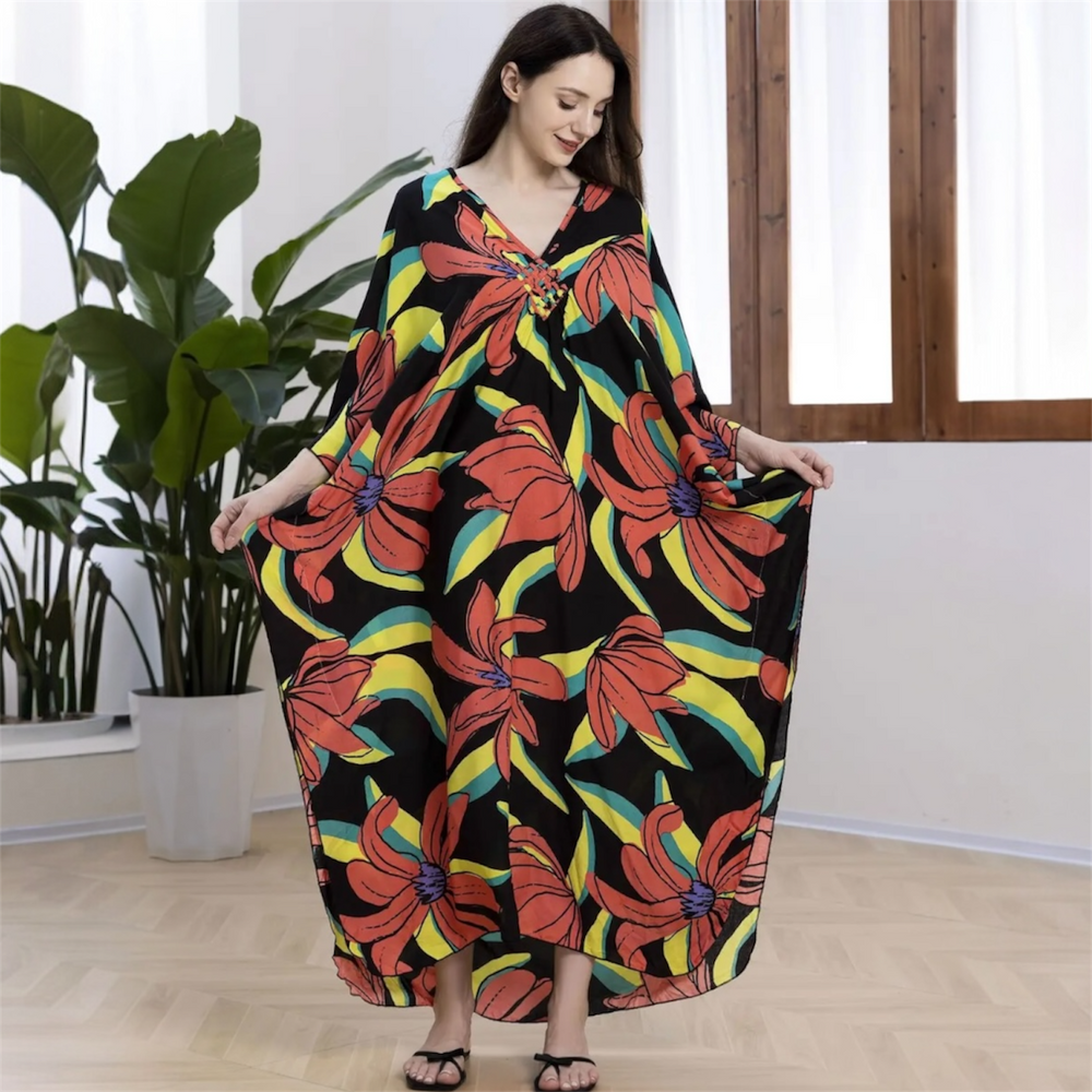 Maya Black Tropical Loose, Casual Kaftan -  AU 8-20