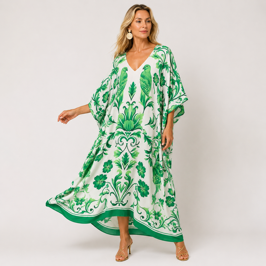 Maya Cotton Tropical kaftan - Sizes Available AU 14-32-Paradise Breeze