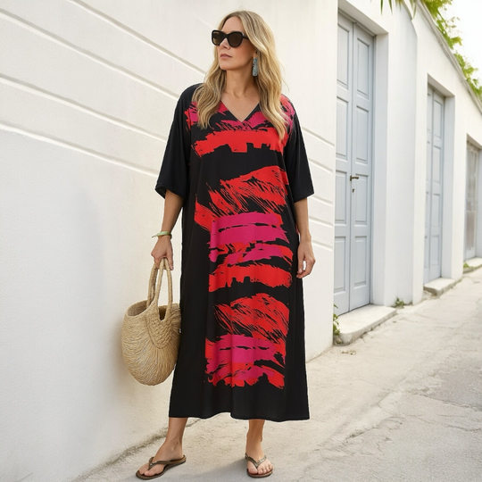 Black Maya Bohemian Rayon kaftan dress - Sizes -AU 14-30