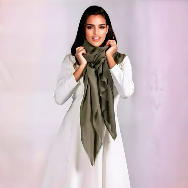Dark Olive Julian Quartz 100% cashmere oversized scarf/ wrap/ shawl