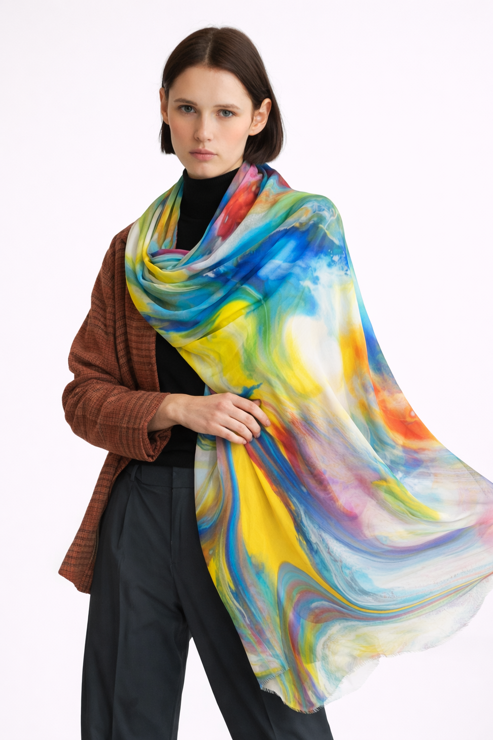 Cashmere Printed Wearable art Julian Ultralight Scarf-More Designs Available