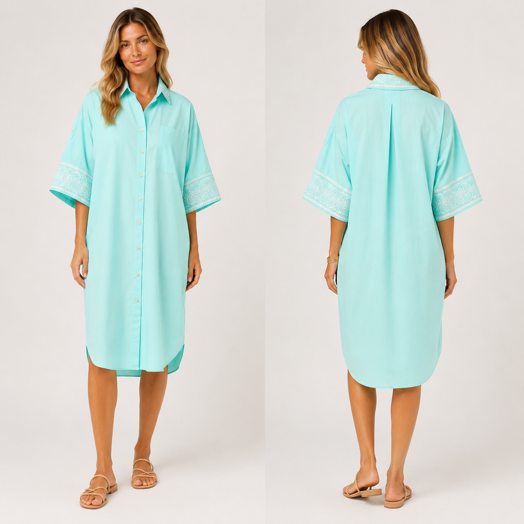 Coco Bella Embroidered Mid length Shirt Dress AU 12-18 -