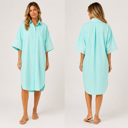 Coco Bella Embroidered Mid length Shirt Dress AU 12-18 -