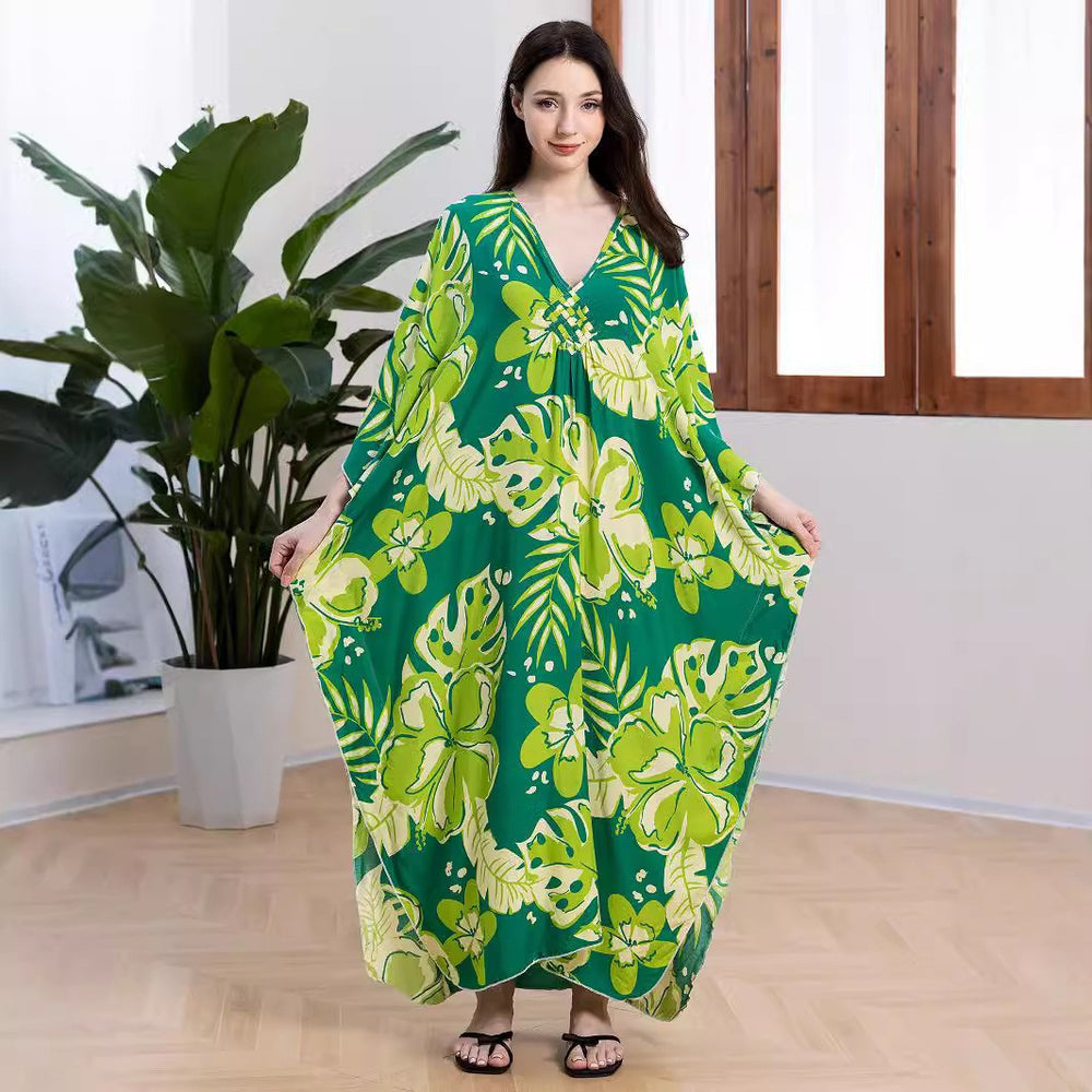 Tropical Resort Cotton Bamboo Maxi Dress