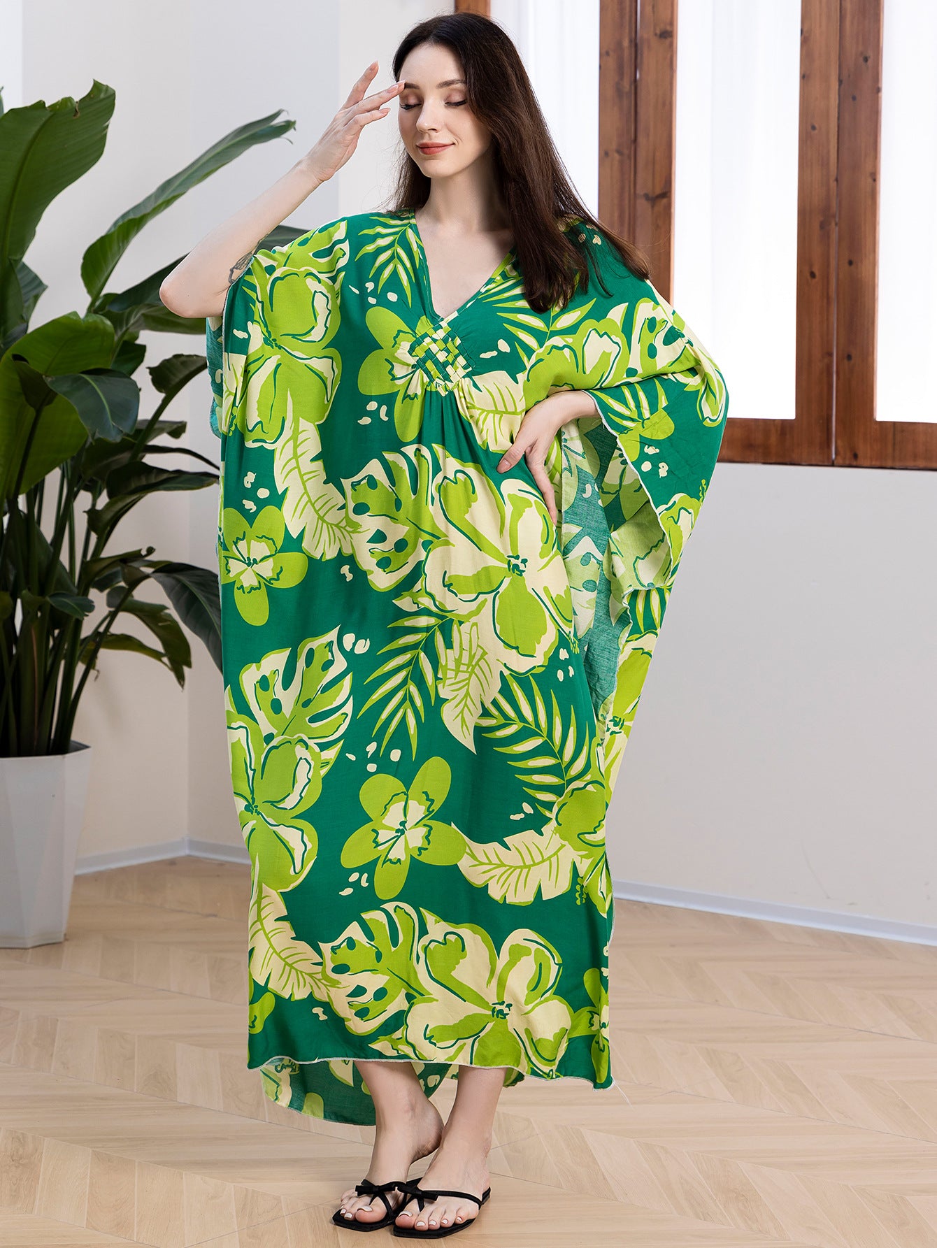 Tropical Resort Cotton Bamboo Maxi Dress