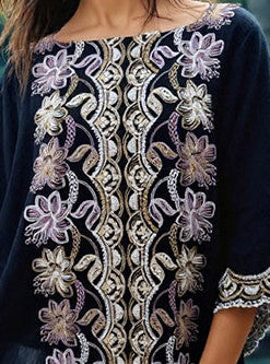 Black Embroidered Maya Top Tunic Kaftan O/S 14-22