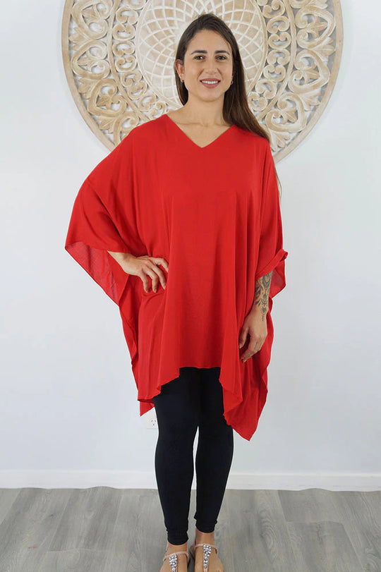 Red Maya Short Top Tunic One Size 14-26