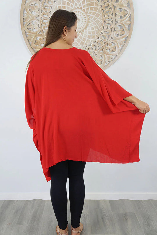Red Maya Short Top Tunic One Size 14-26