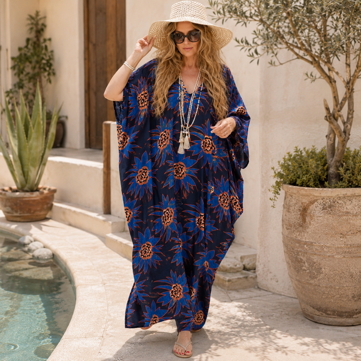 Maya Bliss Boho kaftan - Sizes Available AU 14-32-Indigo Mirage