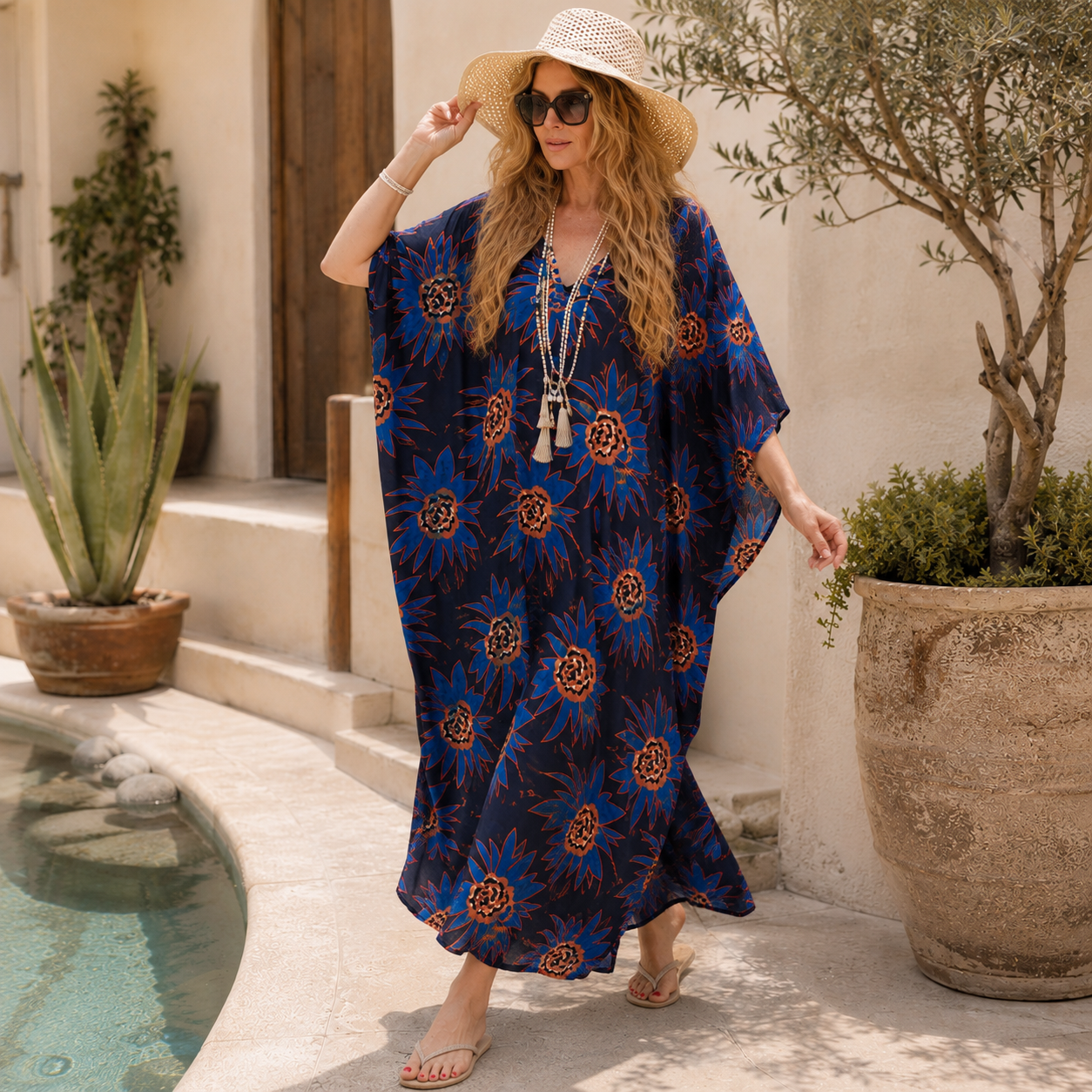 Maya Bliss Boho kaftan - Sizes Available AU 14-32-Indigo Mirage