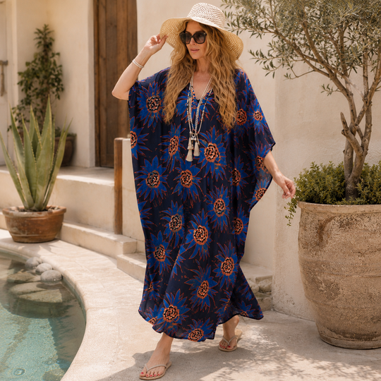 Maya Bliss Boho kaftan - Sizes Available AU 14-32-Dark Navy