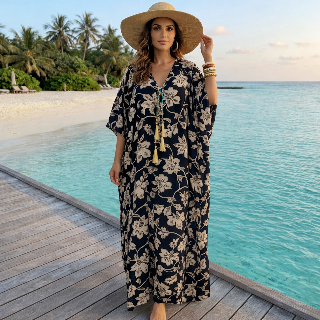 Maya Black Hawaiian Boho kaftan - Sizes Available AU 16-30