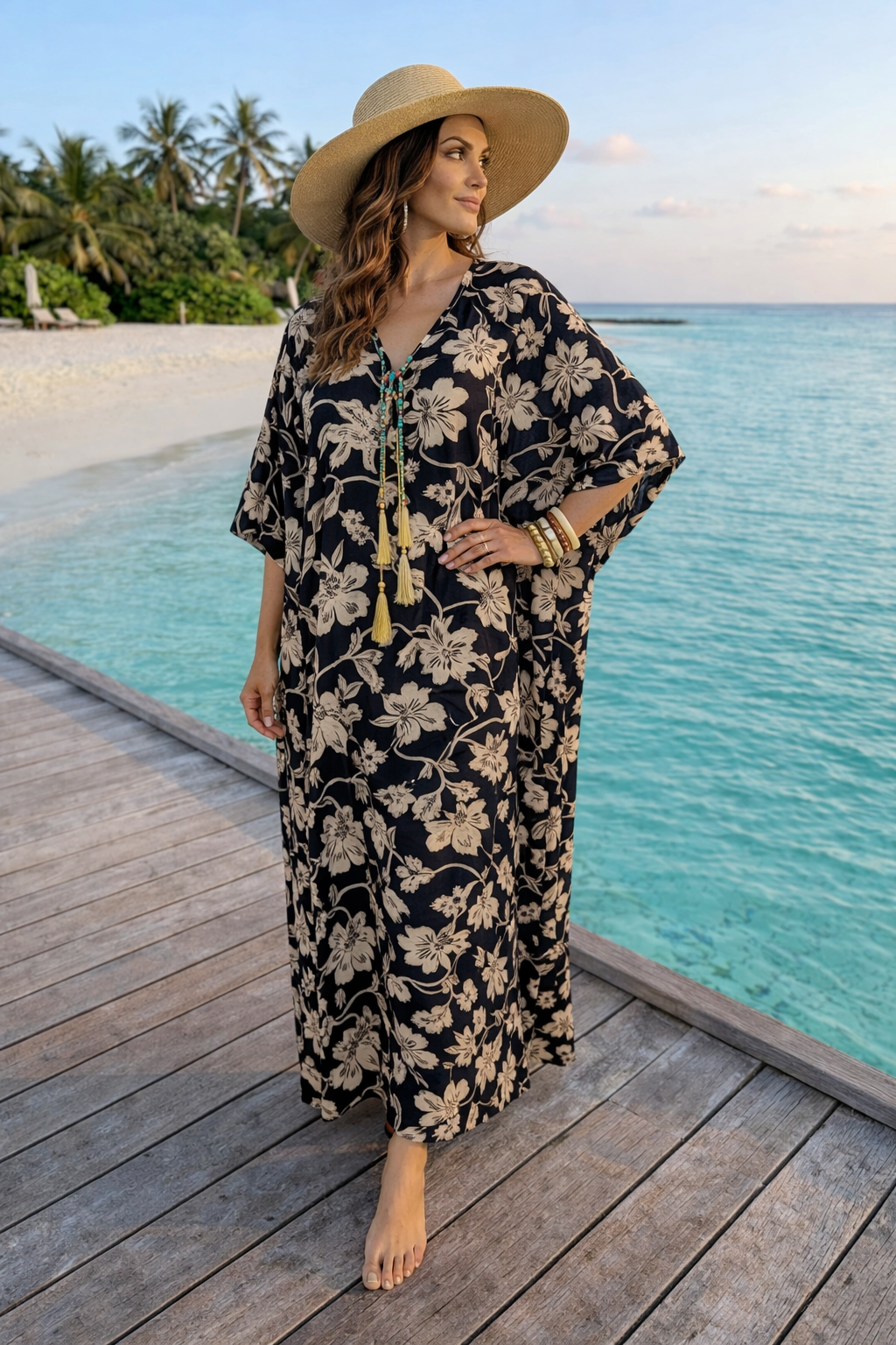 Maya Black Hawaiian Boho kaftan - Sizes Available AU 16-30