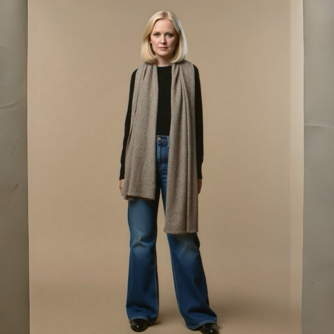 Grainy Taupe Julian 100% Knitted Cashmere Extra large Travel Wrap/Shawl