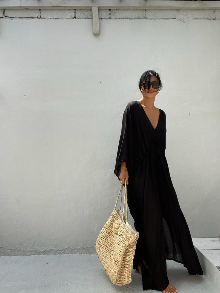 Maya Black Cotton Kaftan Dress -Sizes Available AU 12-30