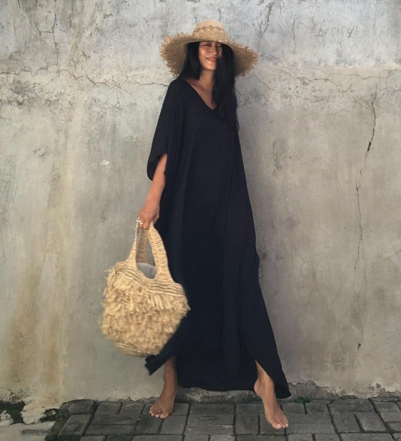 Maya Black Cotton Kaftan Dress -Sizes Available AU 12-30