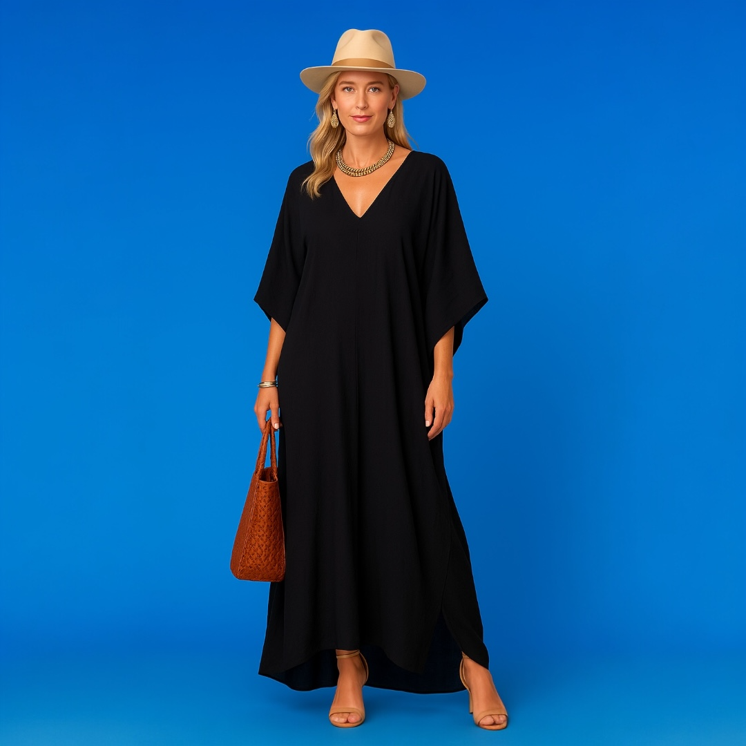 Maya Black Cotton Kaftan Dress -Sizes Available AU 12-30