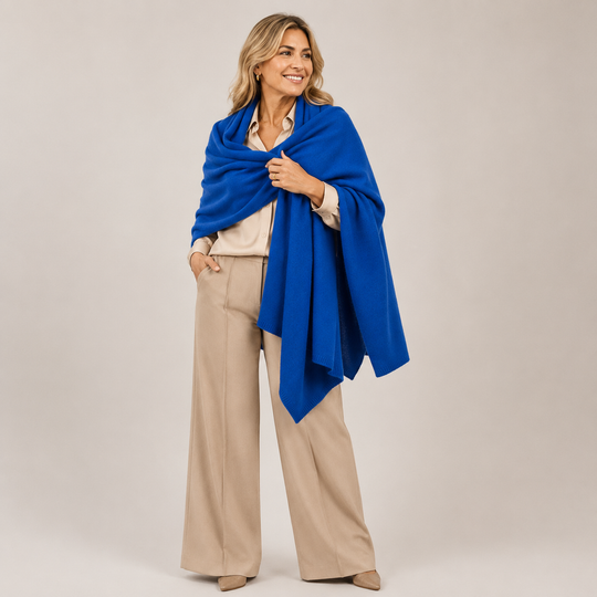 Cobalt Blue Julian 100% Cashmere Knitted 2 Ply  Extra large Travel Wrap/Shawl