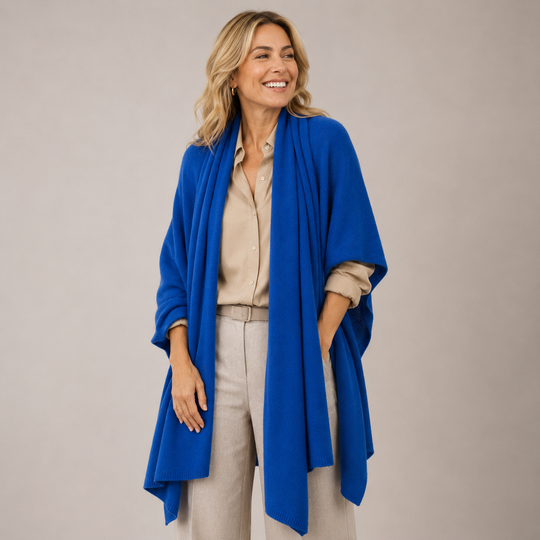 Cobalt Blue Julian 100% Cashmere Knitted 2 Ply  Extra large Travel Wrap/Shawl