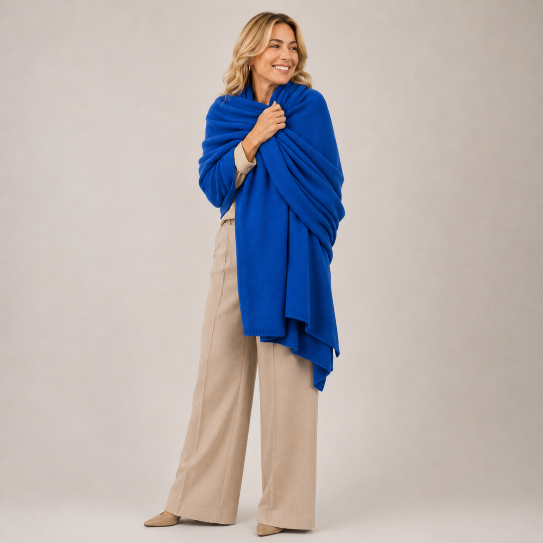Cobalt Blue Julian 100% Cashmere Knitted 2 Ply  Extra large Travel Wrap/Shawl
