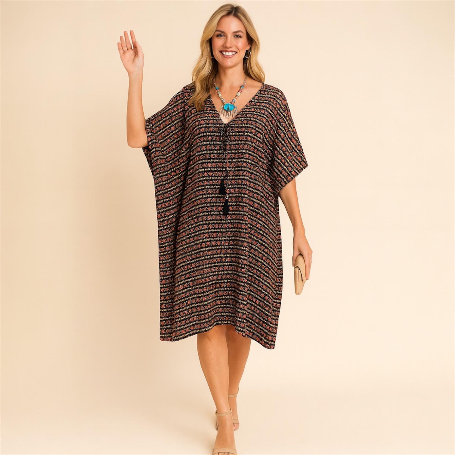 Maya Kaftan Top Tunic Sizes Available AU 14-30-Black n Brown